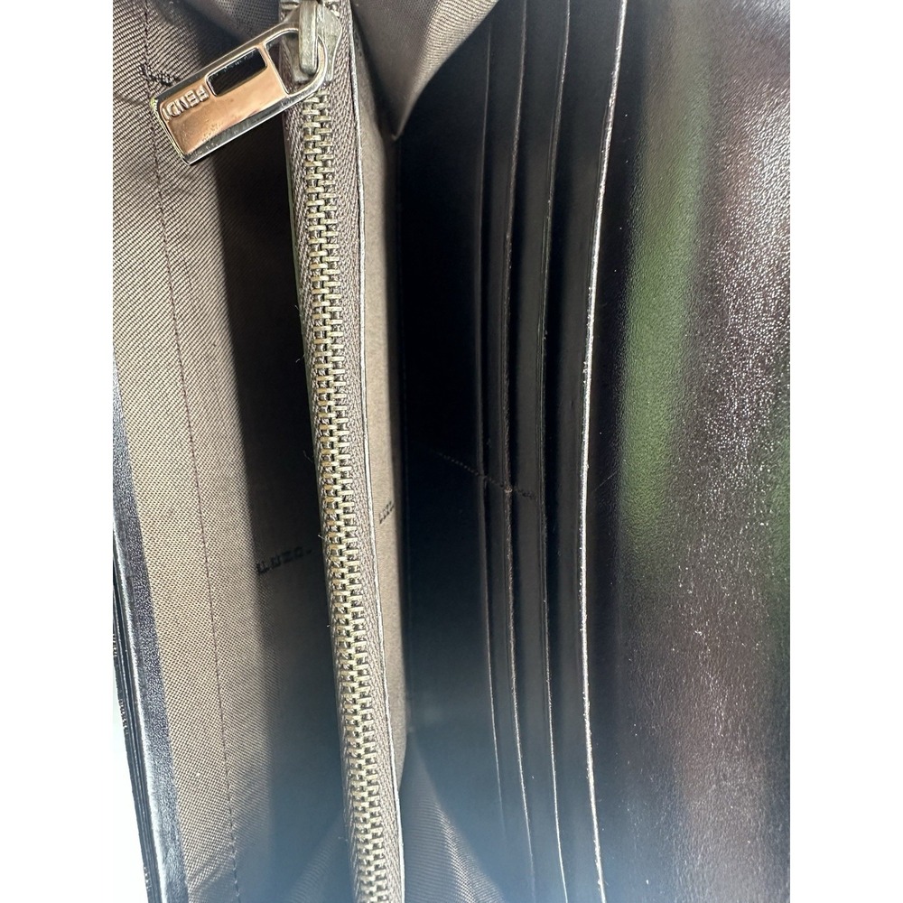 Fendi Zucca Print Wallet Brown Canvas Leather Trim FF Logo Buckle Silver Tone - Picture 8 of 9